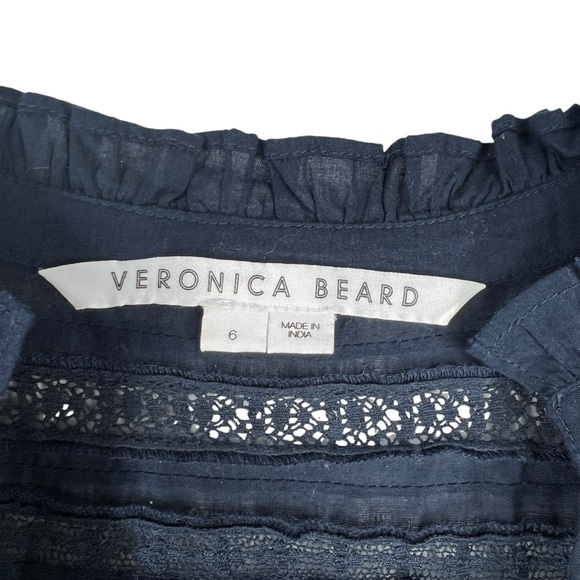 VERONICA BEARD Satori Ink Blue Sheer Layered Lace Short Sleeve Maxi Dress Size 6 - Picture 4 of 11